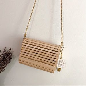 ❌SOLD❌ NWT Free People Wooden Purse w Linen Pouch